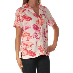 TOMMY BAHAMA Womens Pink Floral Short Sleeve Collared Button Up Top XXS